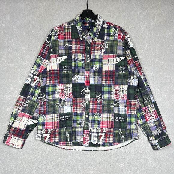 Polo Ralph Lauren Class of '67 RL Tigers Madras Patchworks Varsity Shirt Mens XL - Picture 1 of 13
